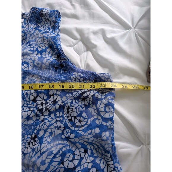 Fever Blouse Women 2X Blue Paisley Mosaic Chiffon Top Sleeveless Casual Coastal - Picture 11 of 12